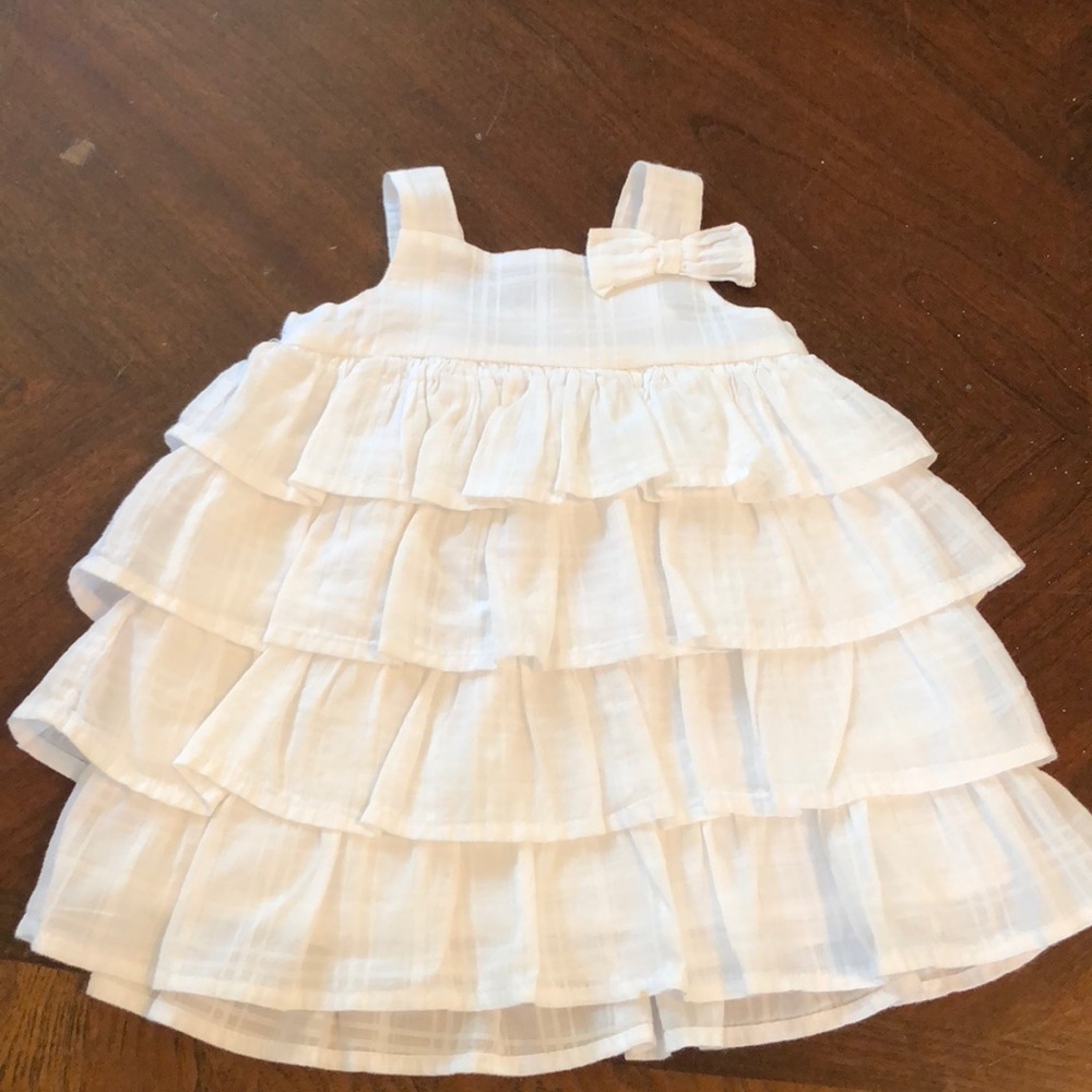 White ruffle baby girl dress